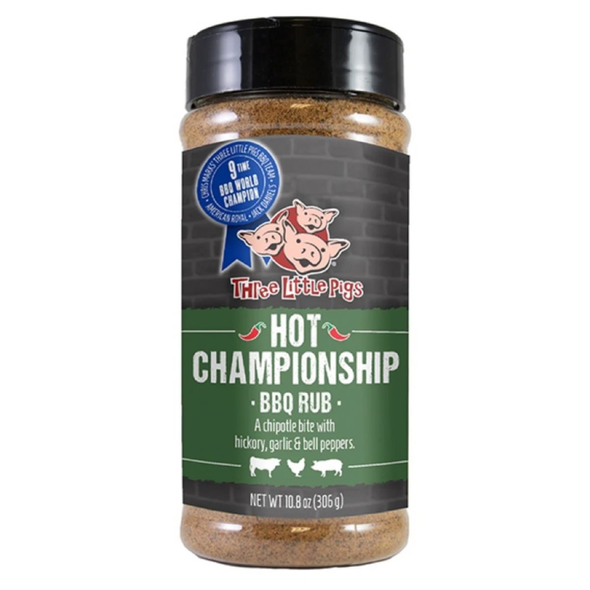 Three Little Pigs - Hot Chamionship Rub - 10.8 oz.