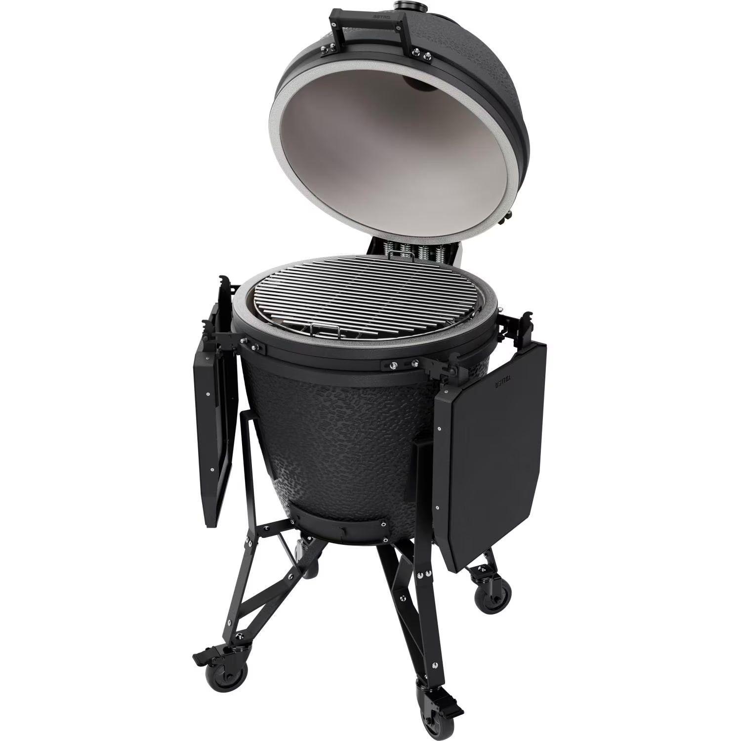 Black Kamado-style grill on a white background