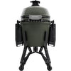 Green ceramic grill with black stand on a white background