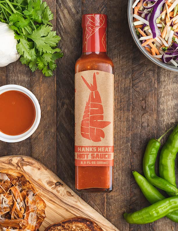 Hank's Heat Hot Sauce By Hank Sauce - Habanero / Cayenne Pepper Blend Infused with Fresh Garlic & Basil - Multipurpose Craft Hot Sauce - Gluten Free, Vegan - 8.5 Fl Oz (Pack of One)