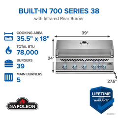 Built-In 700 Series 38 with Infrared Rear Burner - BIG38RBNSS-1