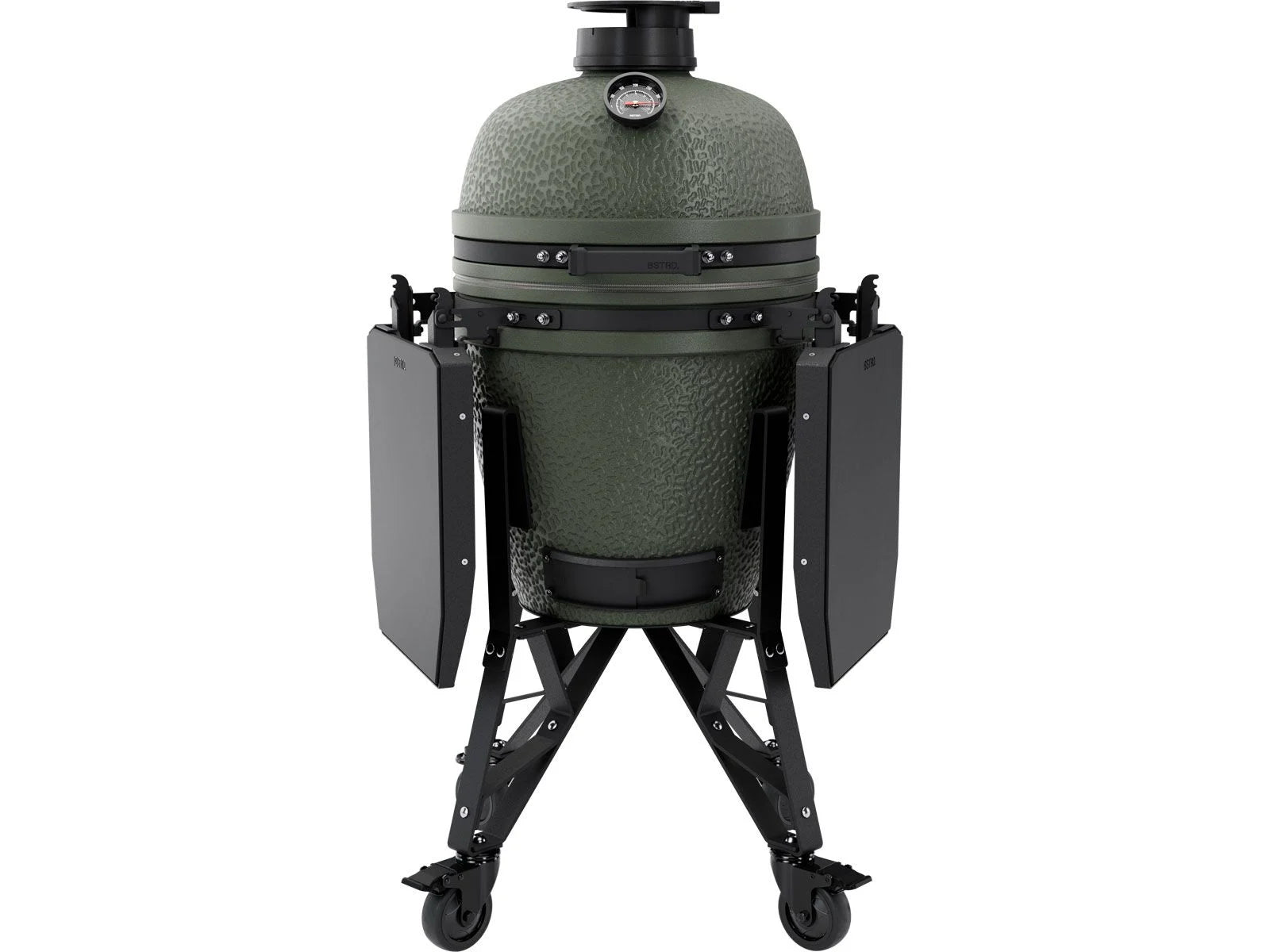Green ceramic barbecue grill on a white background