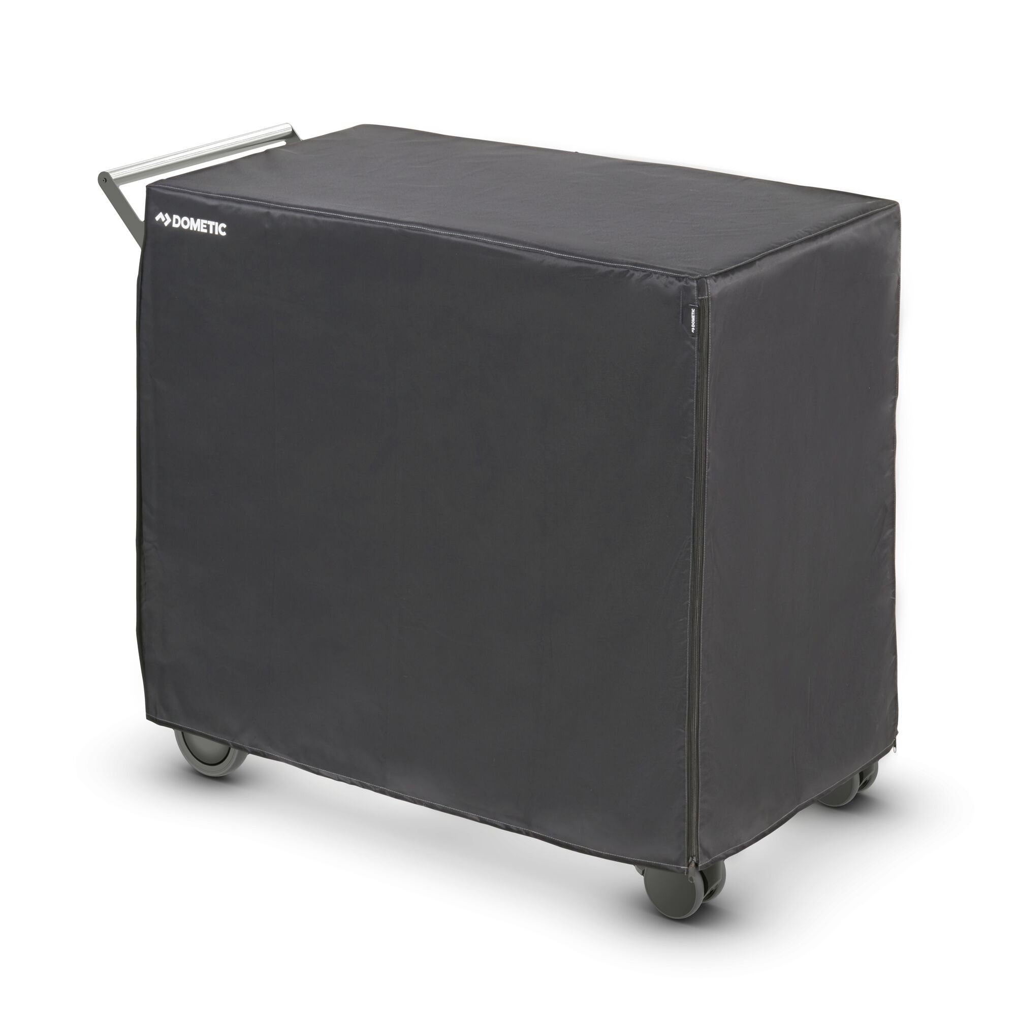 Black outdoor MOBAR Mobile Bar Cart cover with 'MOBAR' branding on a white background