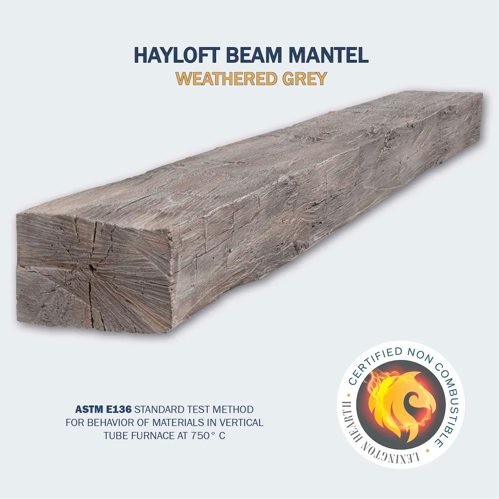Hayloft Beam Weathered Grey 4' Mantel - HB-4-LH-WG