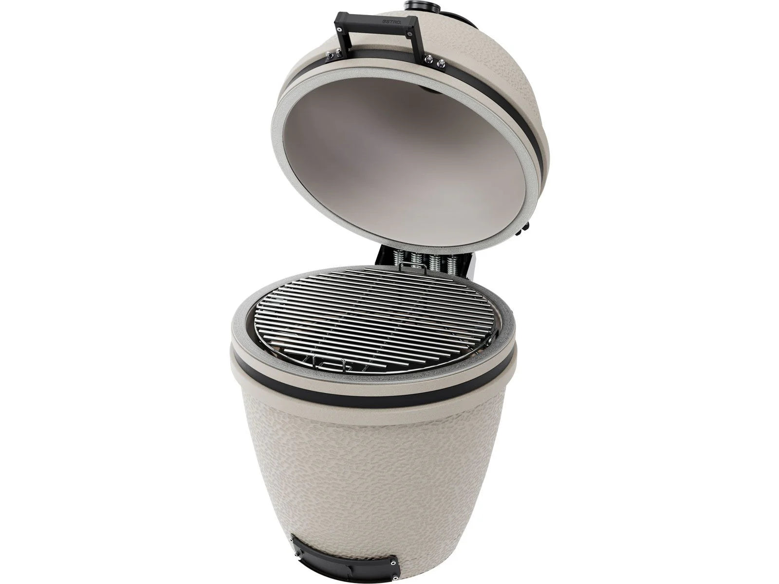 BSTRD grill with open lid on a white background