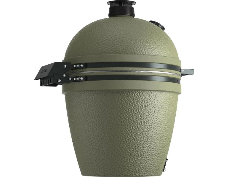 Green ceramic barbecue grill on a white background